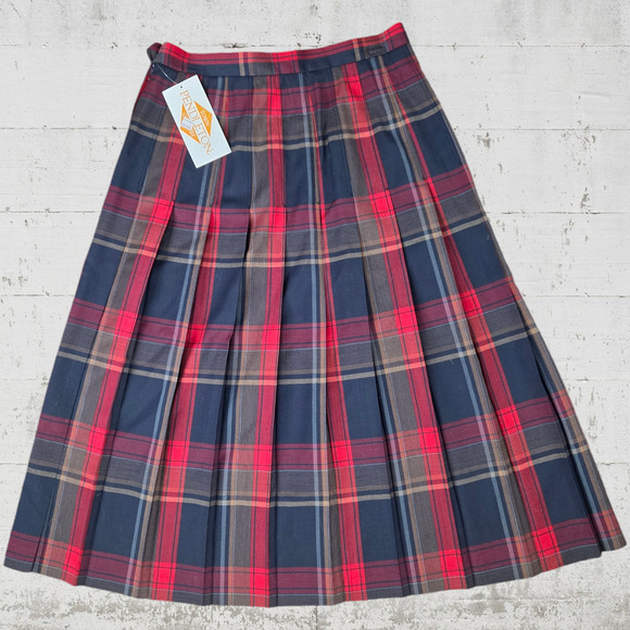 70s Vintage Pendleton Red Gray Tartan Deadstock Worsted Wool Midi Skirt Size 16 - Picture 8 of 8